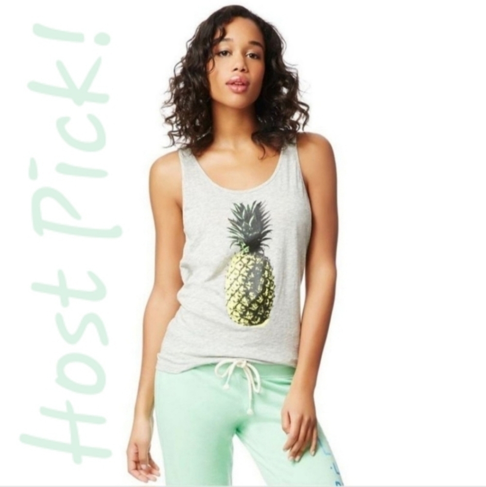 Aeropostale Live Love Dream Grey Pineapple Scoop-Back Tank Top Women's Medium M